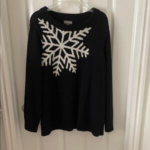 Style & Co. Black Pullover Sweater with White Snowflake